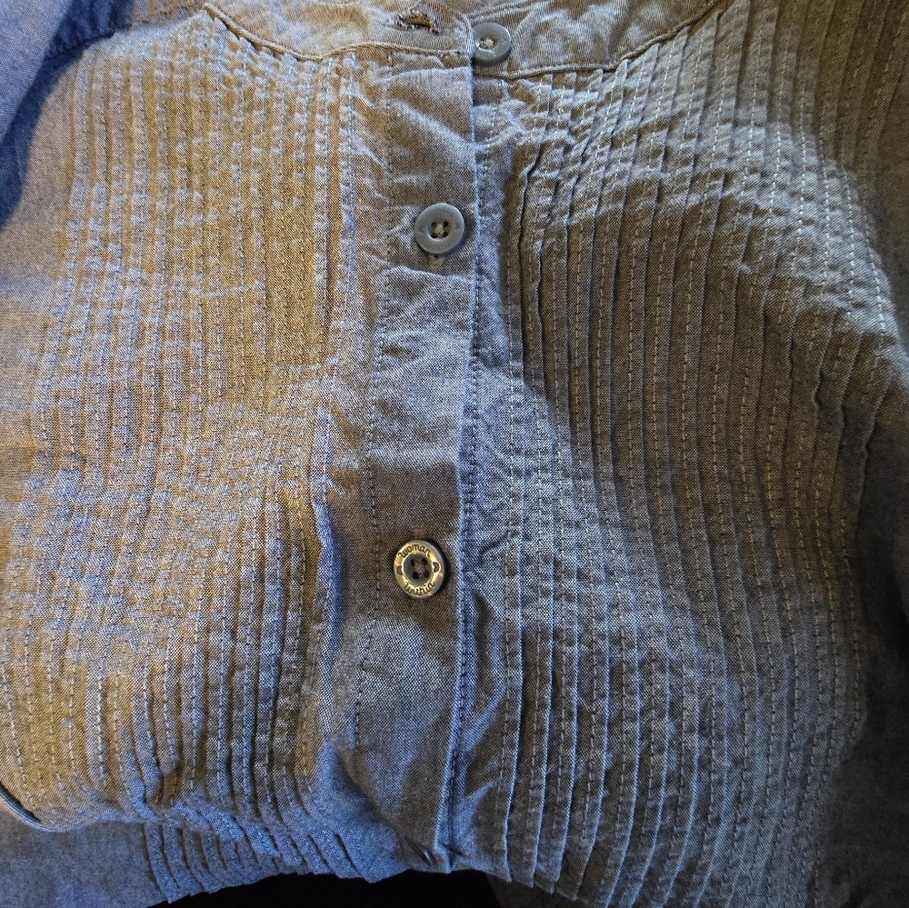 Woman Within Pintuck 1x blue Chambray Shirt